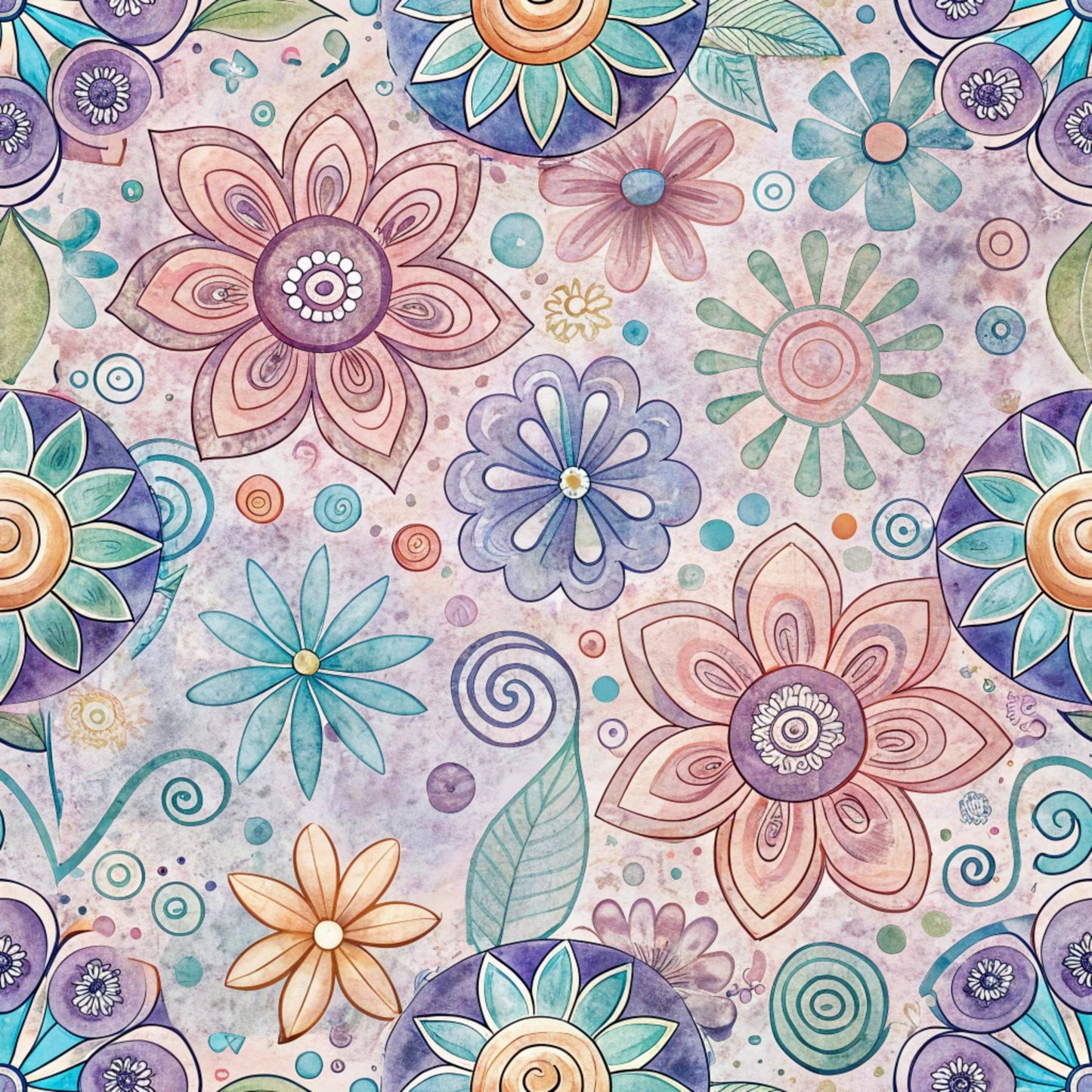 Funky Daisy Watercolor Pattern 26 Quilting Cotton Fabric