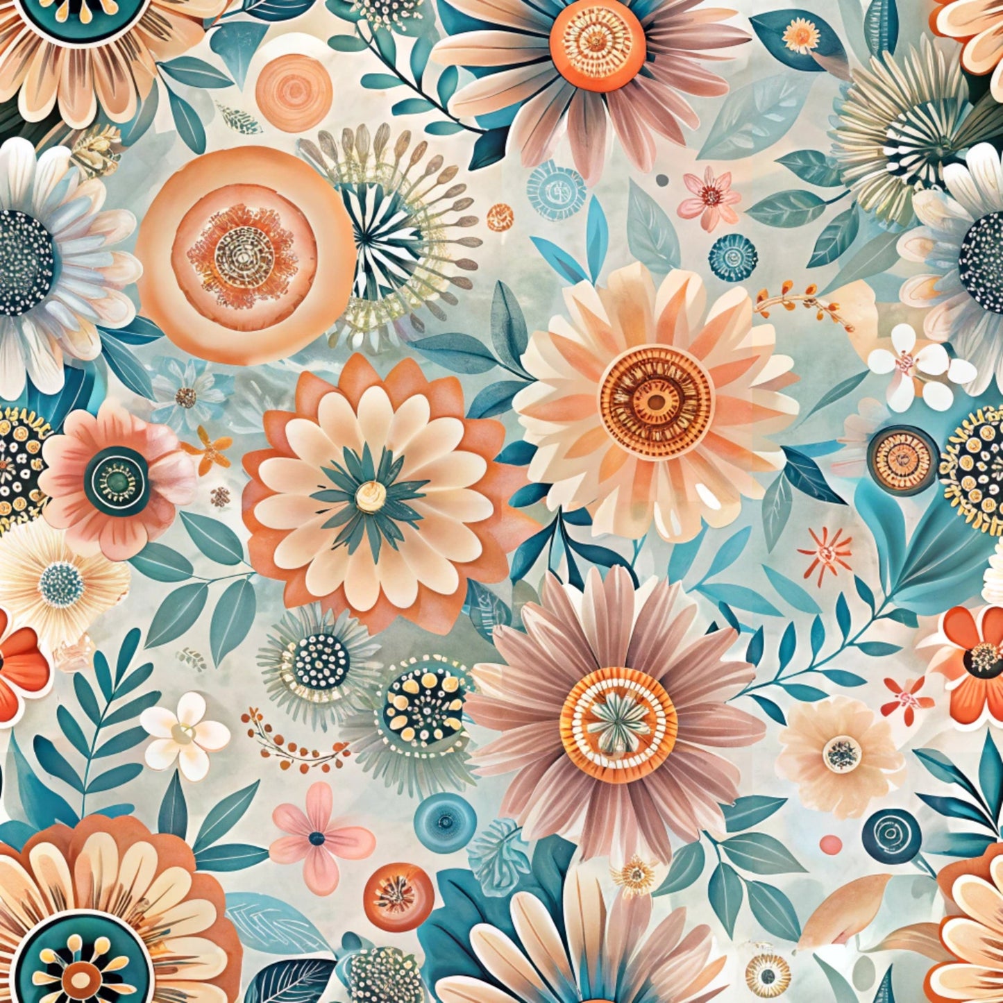 Funky Daisy Watercolor Pattern 4 Quilting Cotton Fabric