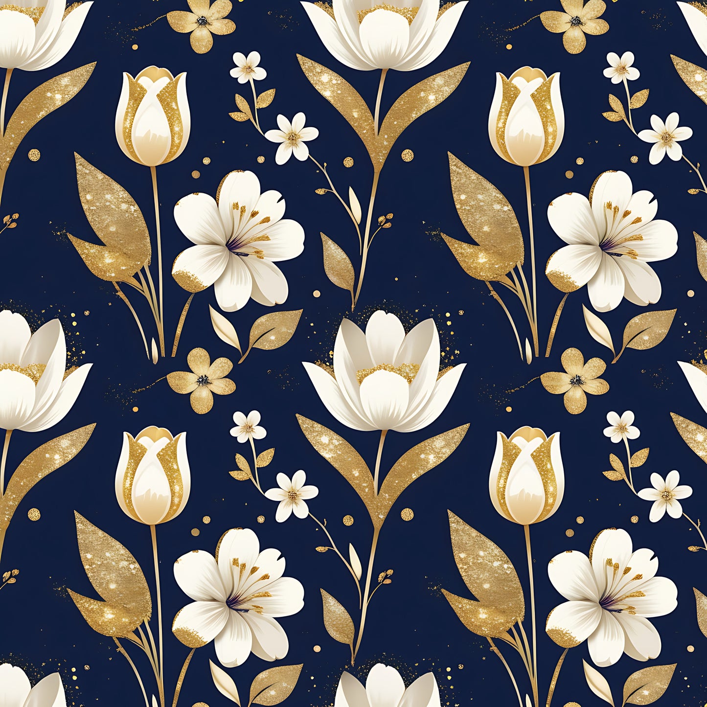 Golden Glitter Spring Pattern 11 Quilting Cotton Fabric