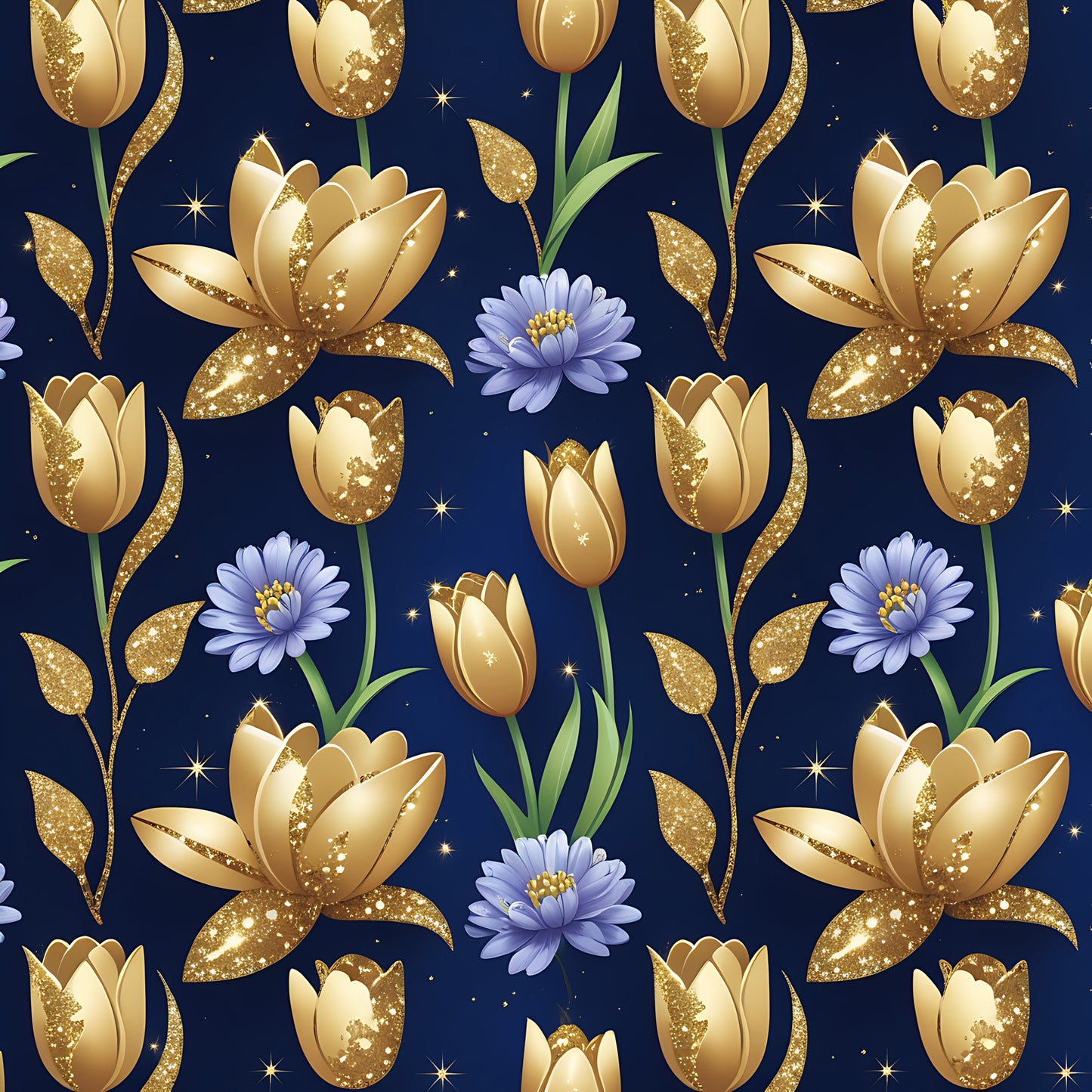 Golden Glitter Spring Pattern 14 Quilting Cotton Fabric