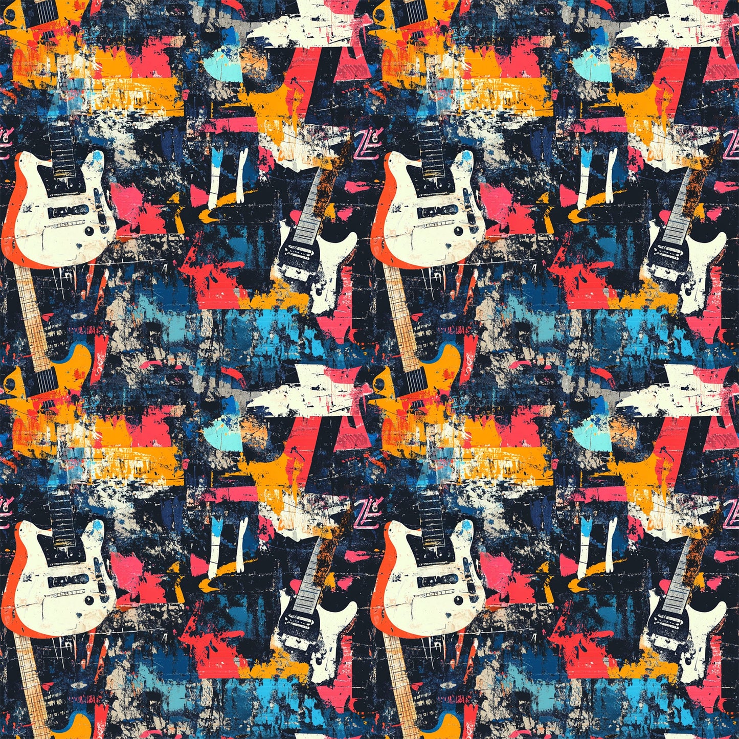 Grunge Rock Guitar Pattern 1 Quilting Cotton Fabric
