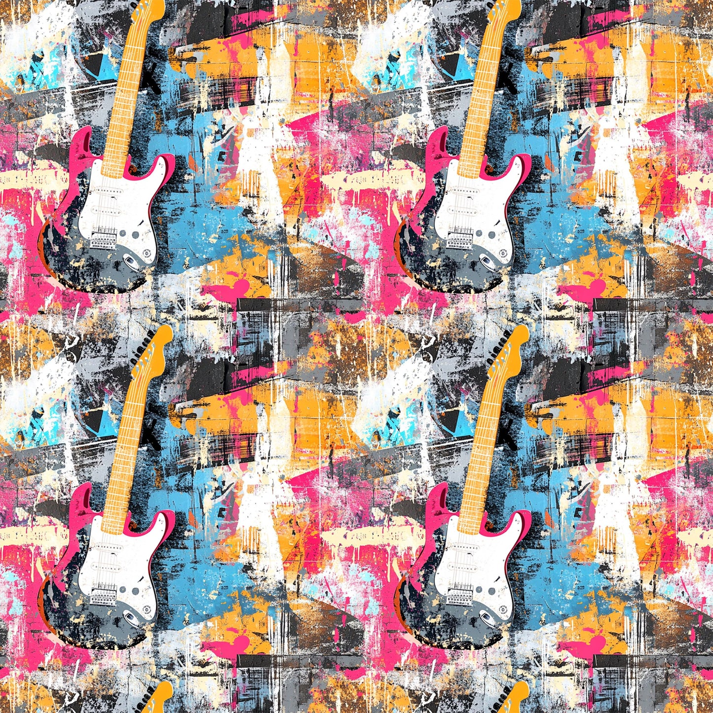 Grunge Rock Guitar Pattern 2 Quilting Cotton Fabric