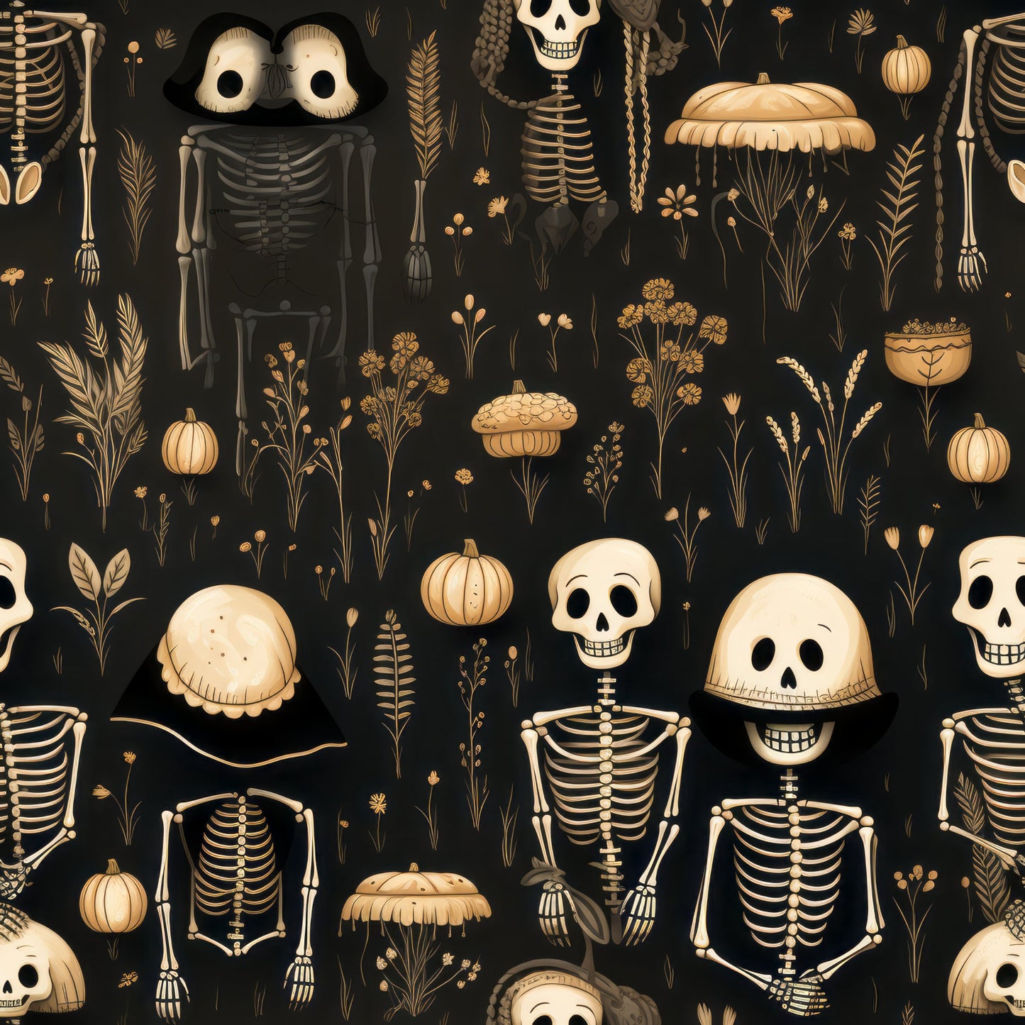 Halloween Skeleton Pattern 12 Quilting Cotton Fabric