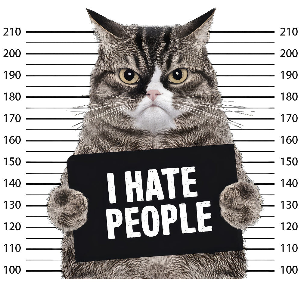 I Hate People Angry Cat Mugshot Fabric Panel