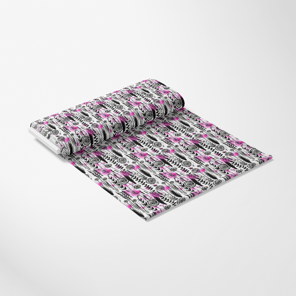 Inky Petals Pattern 10 Quilting Cotton Fabric featuring floral design, black and white with pink accents, quilting, cotton material, cotton textile, printed fabric roll, sewing material, crafting fabric, soft texture, cotton cloth, quilting supply.