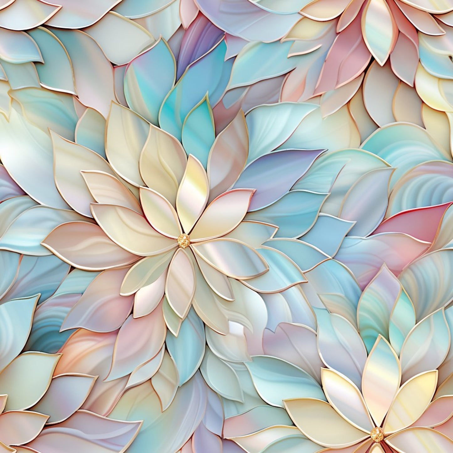 Iridescent Floral Mosaic Tiles Pattern 16 Quilting Cotton Fabric