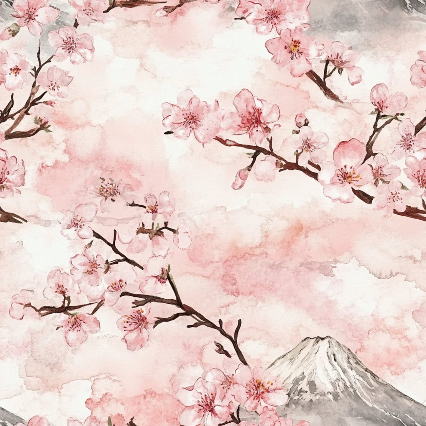 Japanese Cherry Blossom Fuji Pattern 2 Quilting Cotton Fabric