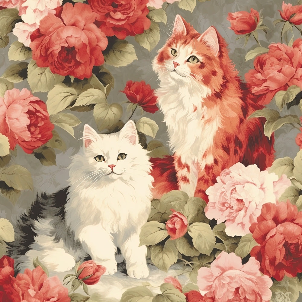Kittens in the Rose Garden Fabric Panel 4