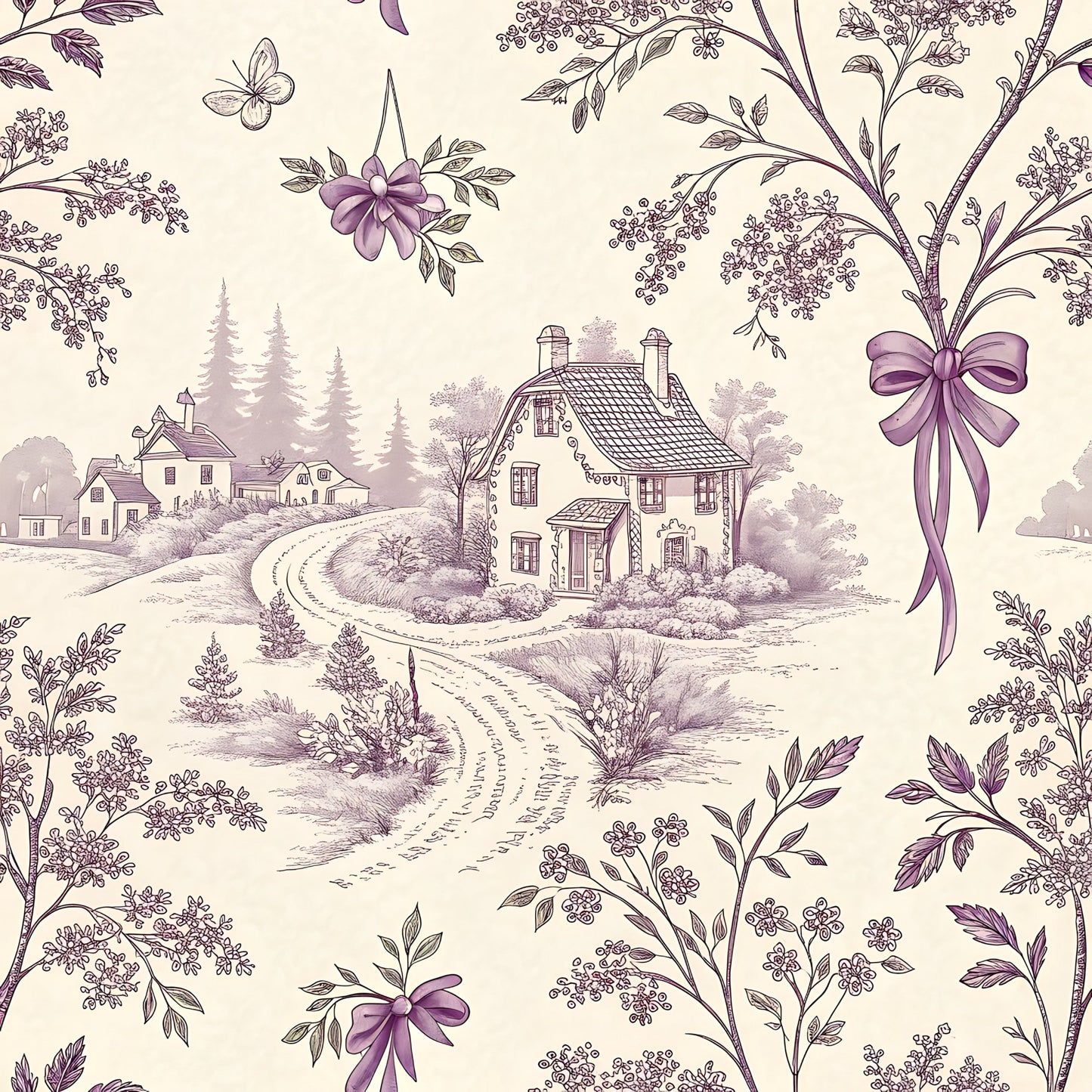 Lavender Cottage Floral Pattern 16 Quilting Cotton Fabric