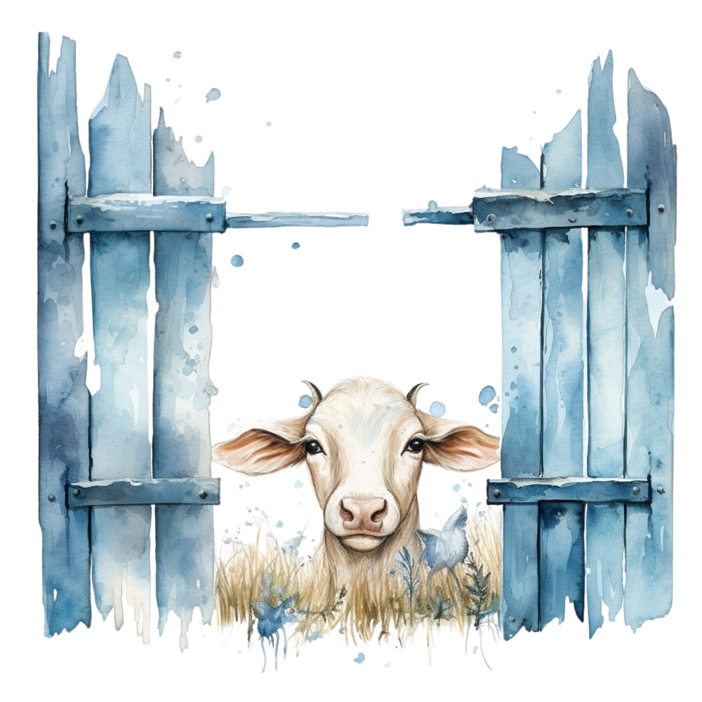 Light Blue Farm Animals Fabric Panel 1