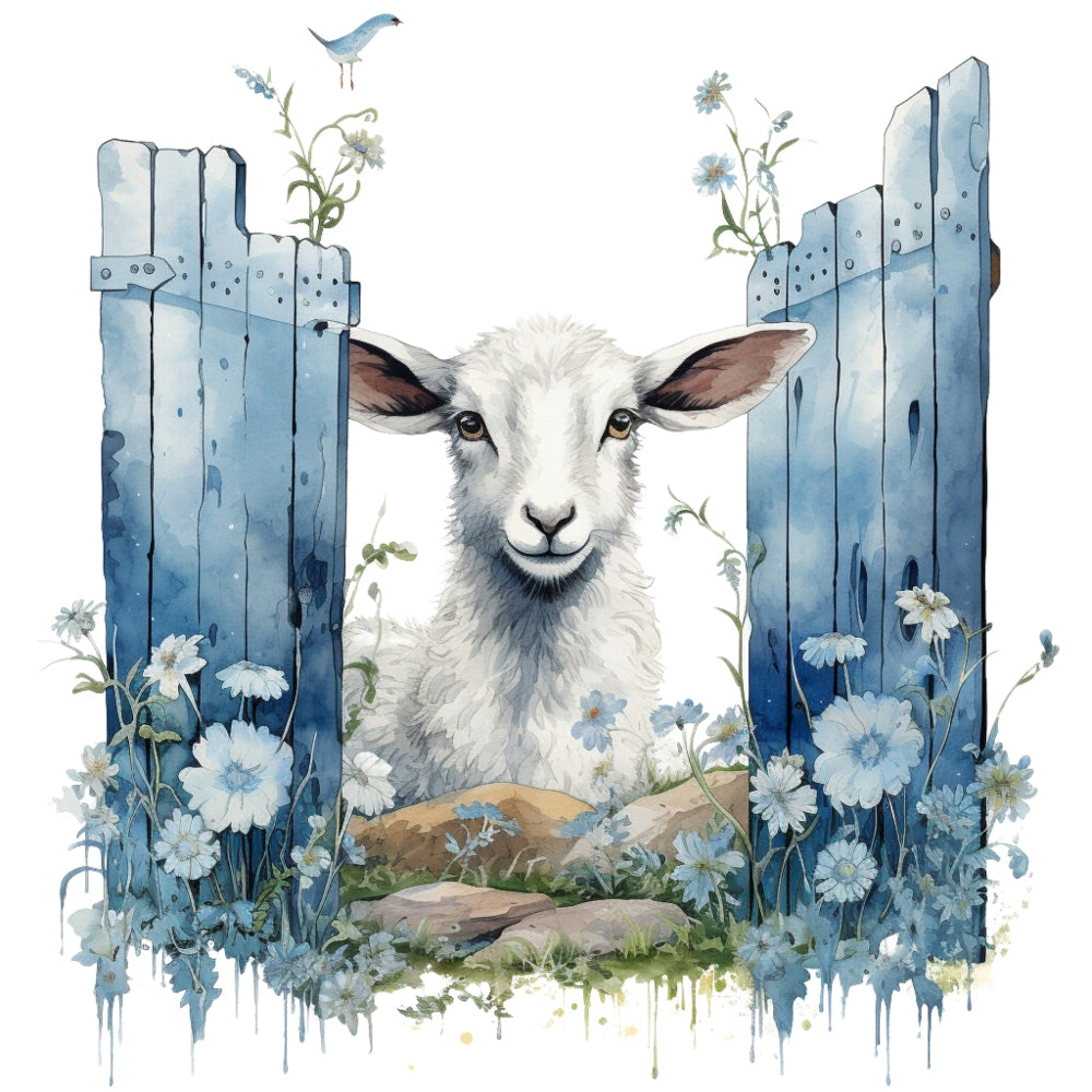 Light Blue Farm Animals Fabric Panel 7