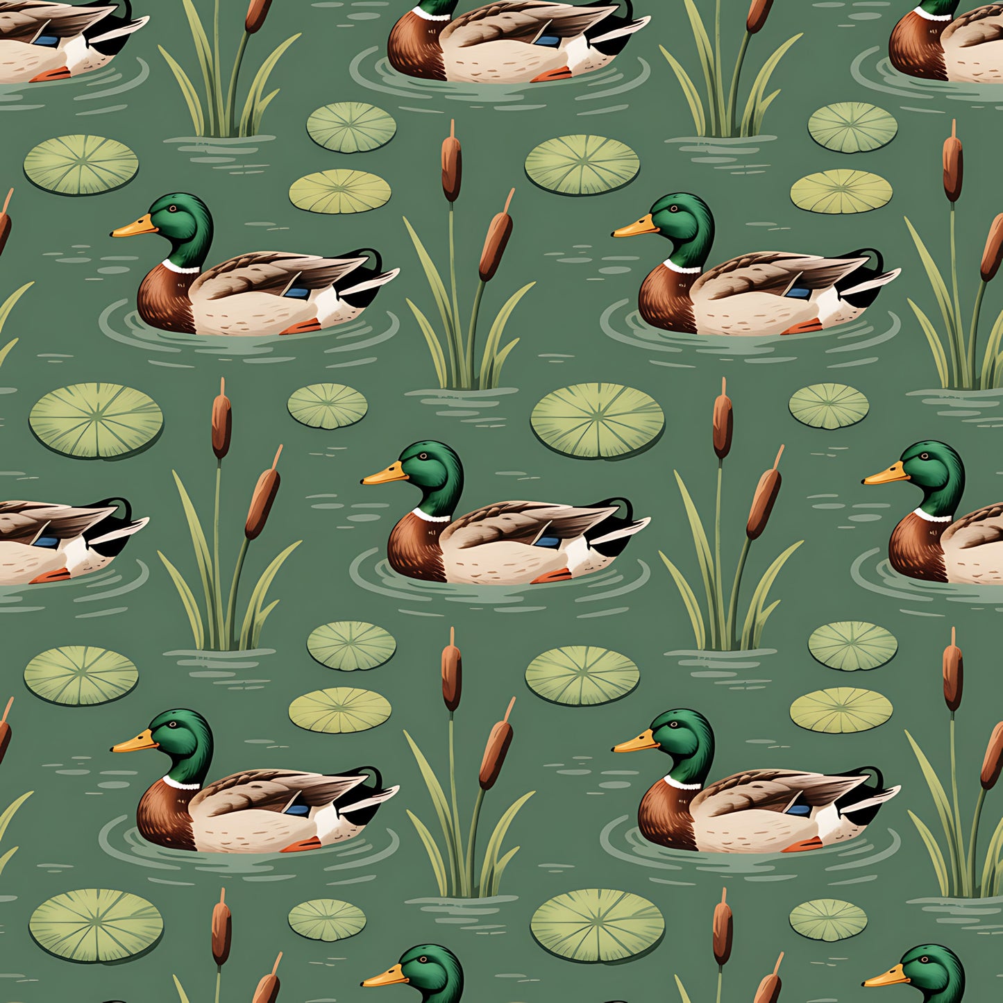 Mallard in the Pond Pattern 16 Quilting Cotton Fabric