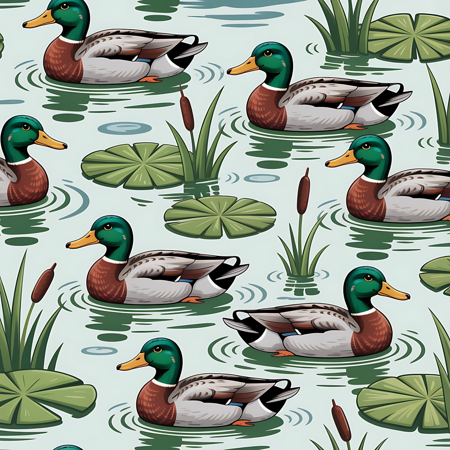 Mallard in the Pond Pattern 2 Quilting Cotton Fabric