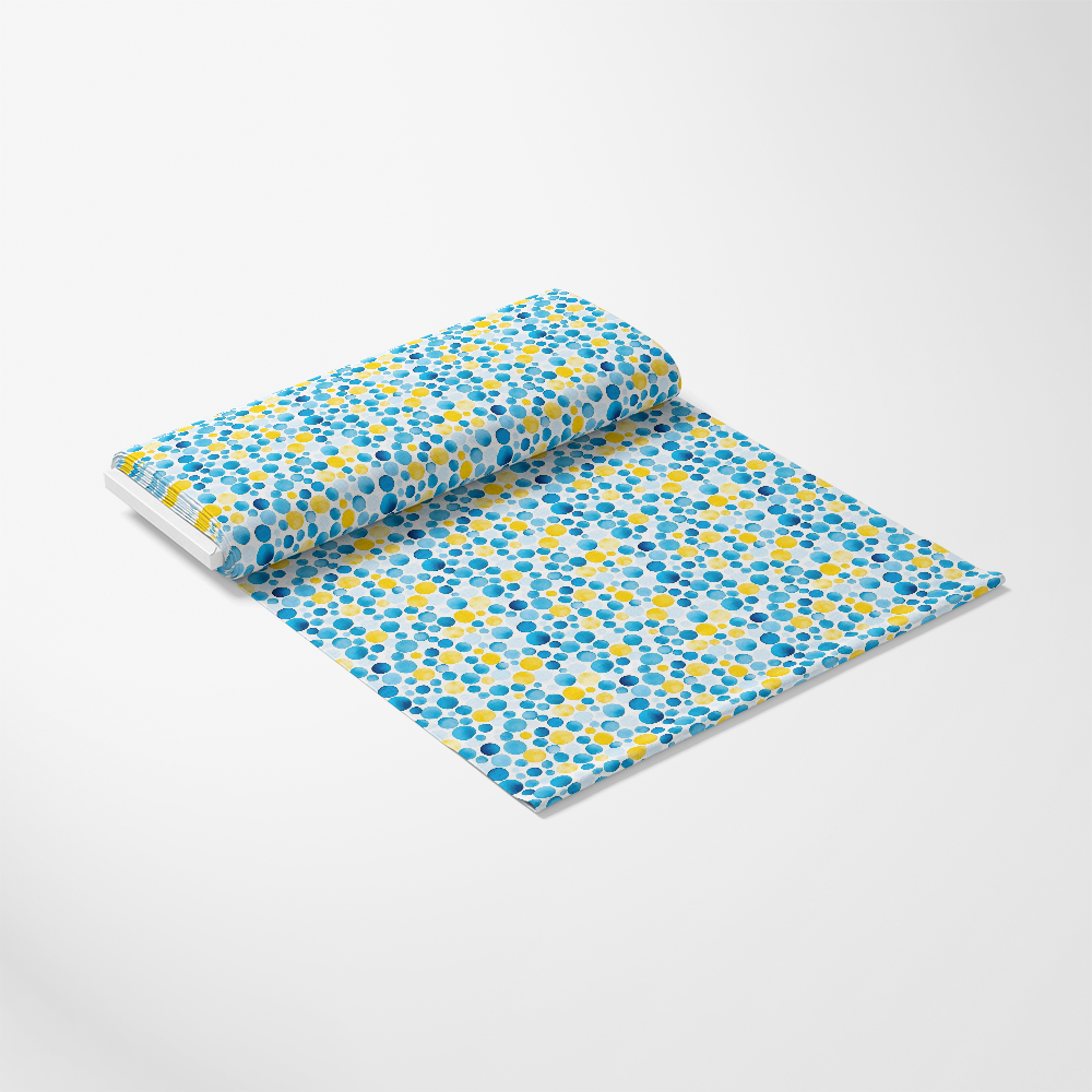 - Mediterranean Lemon Azure Pattern 33 Quilting Cotton Fabric
- colorful fabric
- blue, yellow, white
- circular shapes
- polka dot style
- cotton material
- quilting textile
- vibrant design
- lightweight cloth
- summery print
- bright color scheme