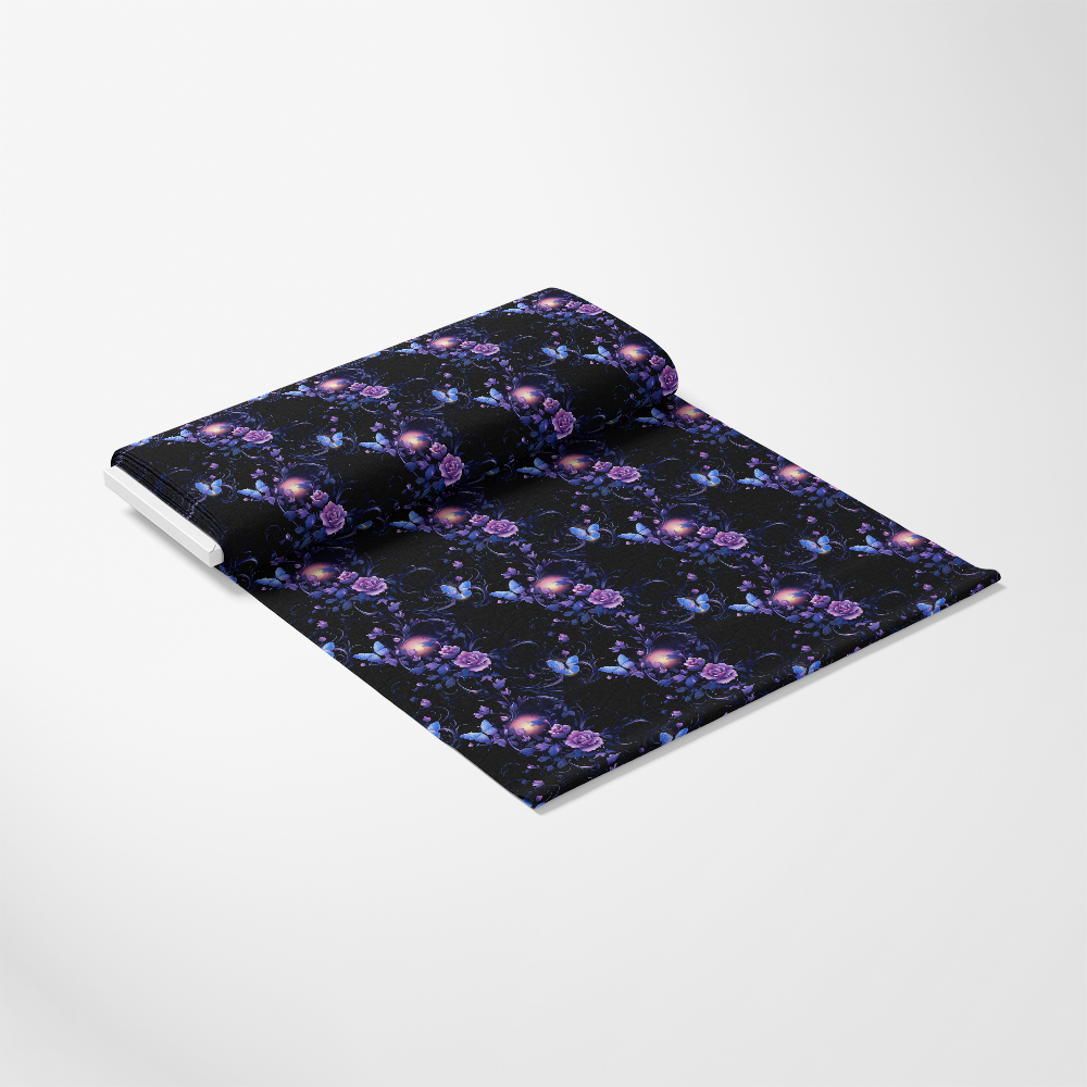 - Midnight Garden Pattern 5 Quilting Cotton Fabric
- Dark floral fabric
- Purple, blue, black colors
- Quilting cotton material
- Floral design
- Textile fabric yardage
- Floral motifs
- Cotton fabric for quilting
- Elegant garden-inspired print
- Soft fabric for crafts