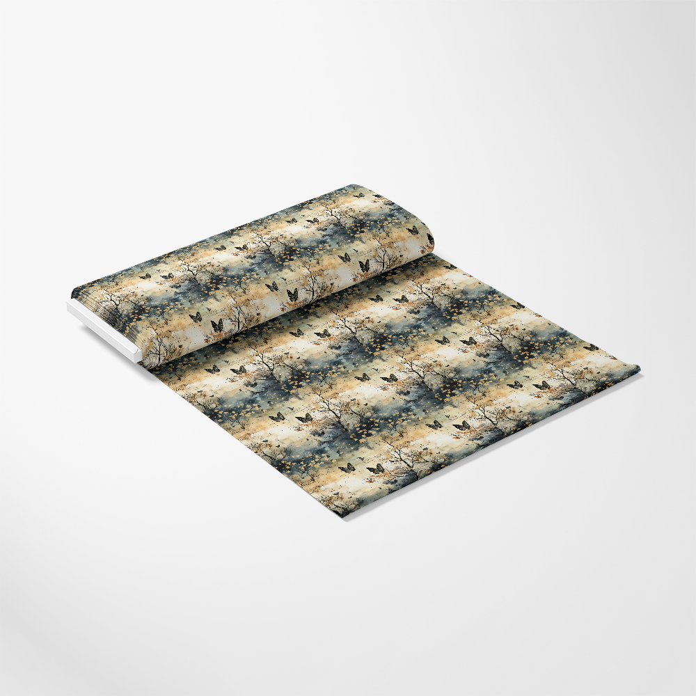 - Moon Music Butterflies Pattern 9 Quilting Cotton Fabric
- cotton textile
- quilting material
- nature-inspired design
- butterfly motifs
- soft beige, dark blue, muted green
- artistic fabric print
- crafting fabric
- sewing material
- natural theme