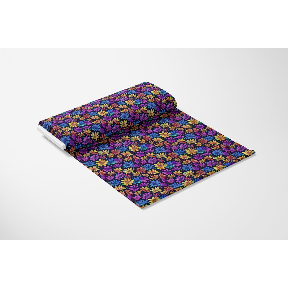Neon Daisy Pattern 15 Quilting Cotton Fabric, vibrant, colorful, floral, daisy, purple, yellow, blue, orange, fabric roll, textile, sewing material, quilting, cotton, premium cotton, decorative, bright, cheerful, craft fabric, yardage