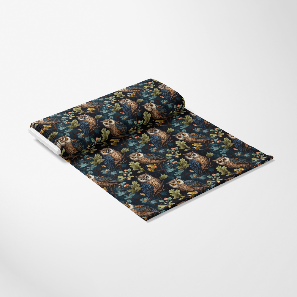 - Owl Ephemera Pattern 7 Quilting Cotton Fabric
- Dark blue background
- Brown owl motifs
- Green and beige leaves
- Natural foliage design
- Cotton textile material
- Quilting fabric yardage
- Autumn colors
- Rustic nature theme
- Decorative quilting cotton