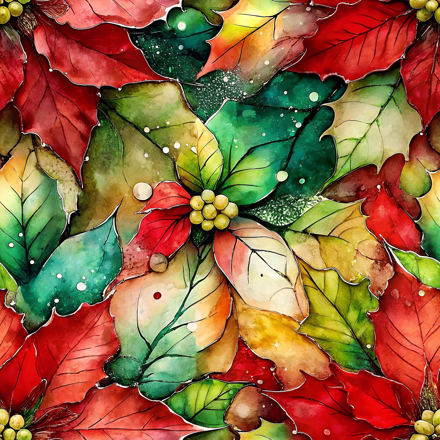 Painted Poinsettias Pattern 10 Quilting Cotton Fabric
