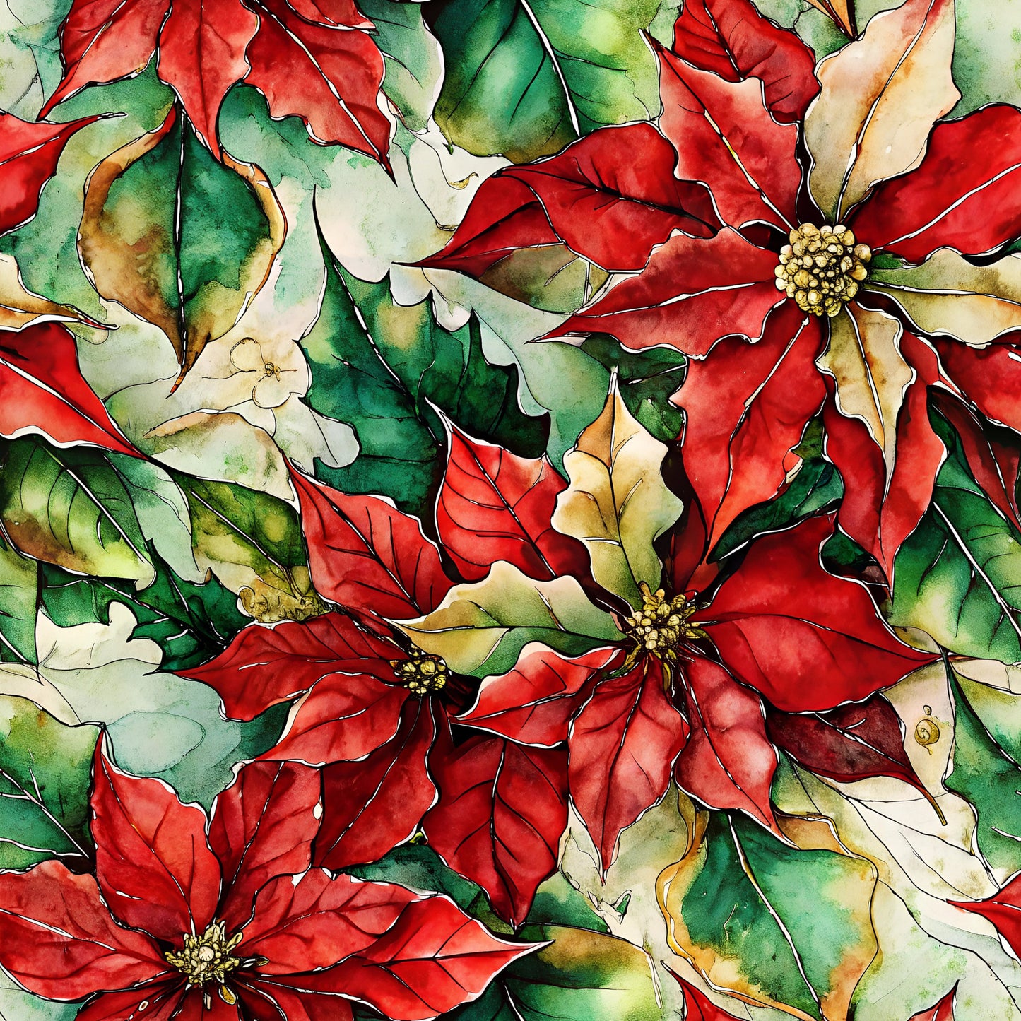 Painted Poinsettias Pattern 5 Quilting Cotton Fabric