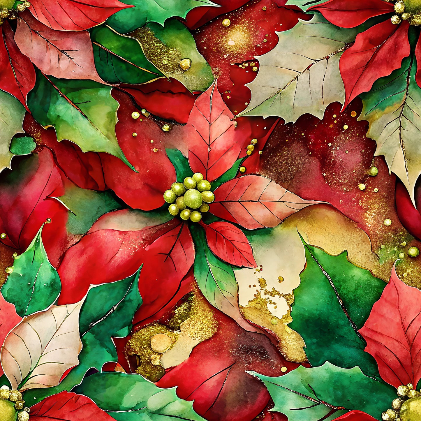 Painted Poinsettias Pattern 8 Quilting Cotton Fabric