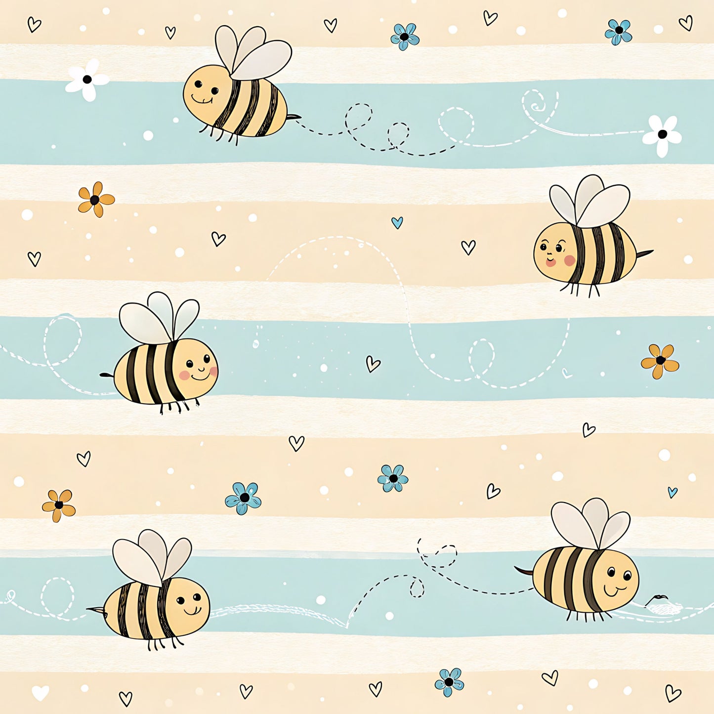 Pastel Floral Bumblebee Pattern 6 Quilting Cotton Fabric