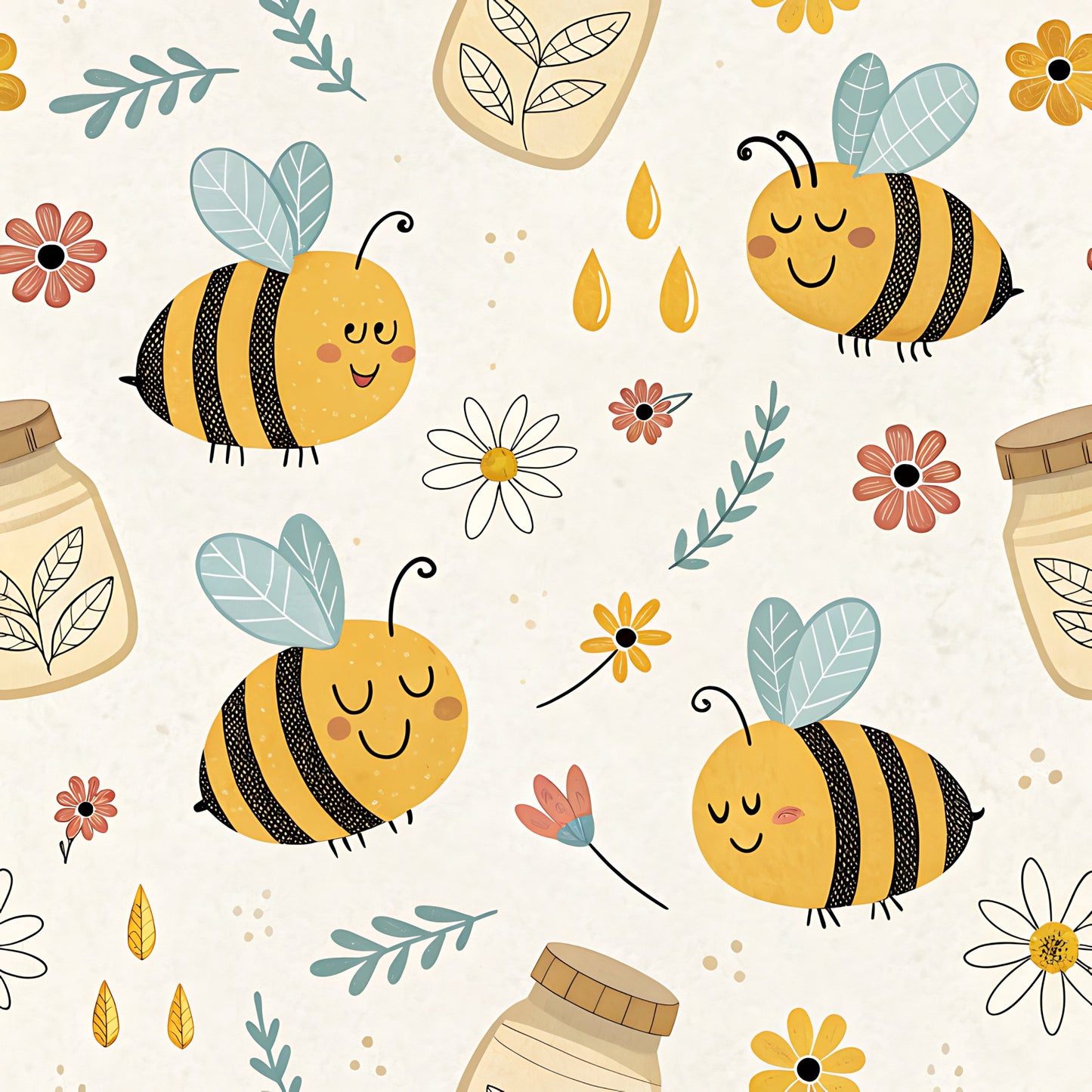 Pastel Floral Bumblebee Pattern 7 Quilting Cotton Fabric