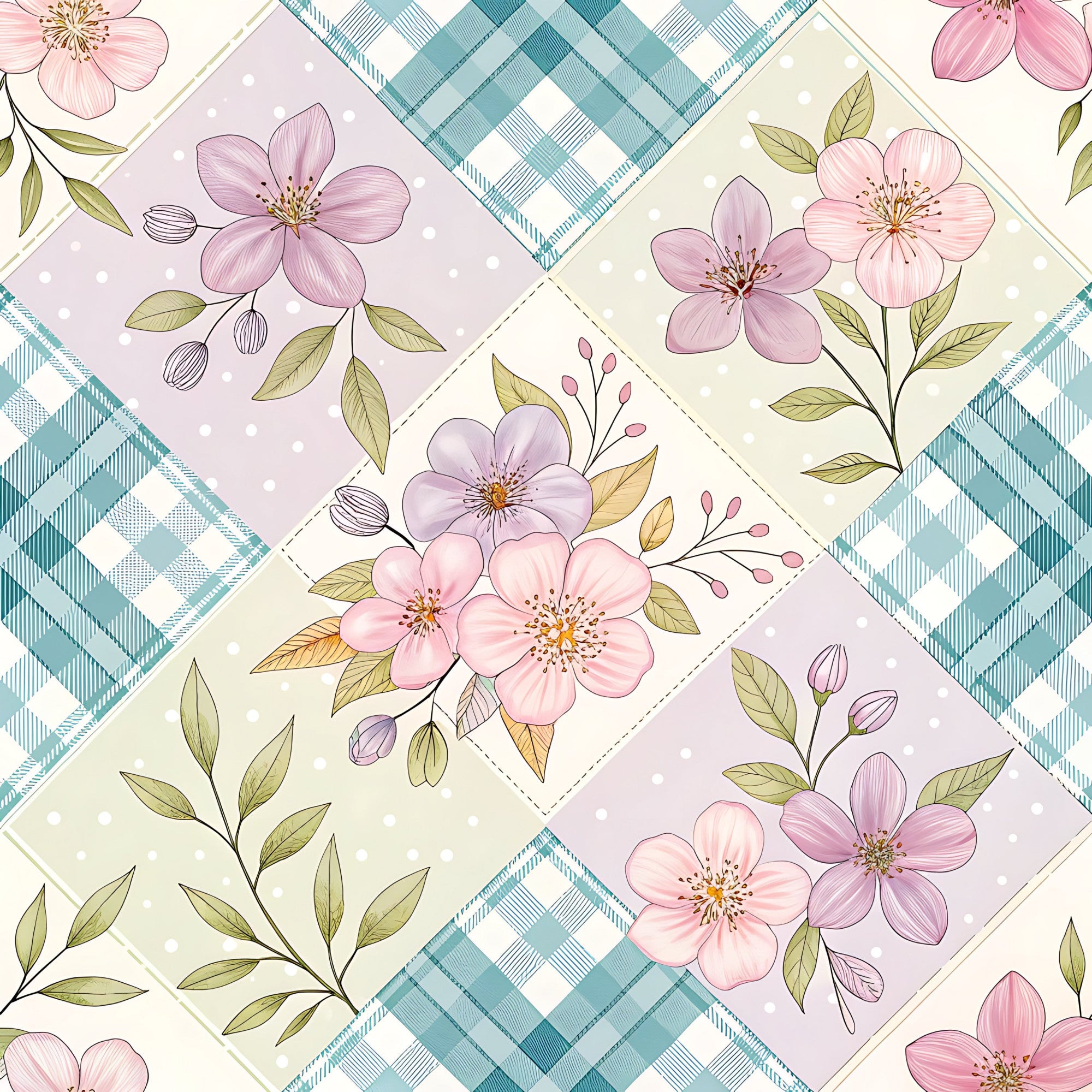 Pastel Spring Floral Patchwork Pattern 14 Quilting Cotton Fabric ...