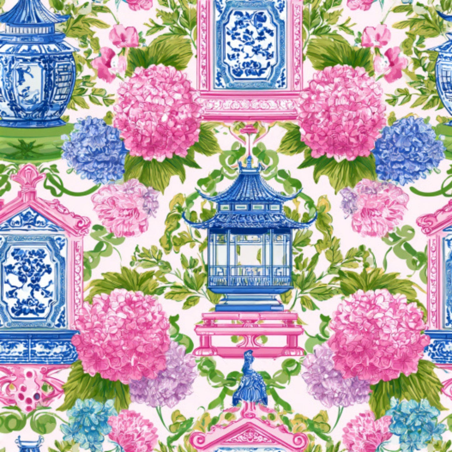 Pink Chinoiserie Mahjong Pattern 8 Quilting Cotton Fabric