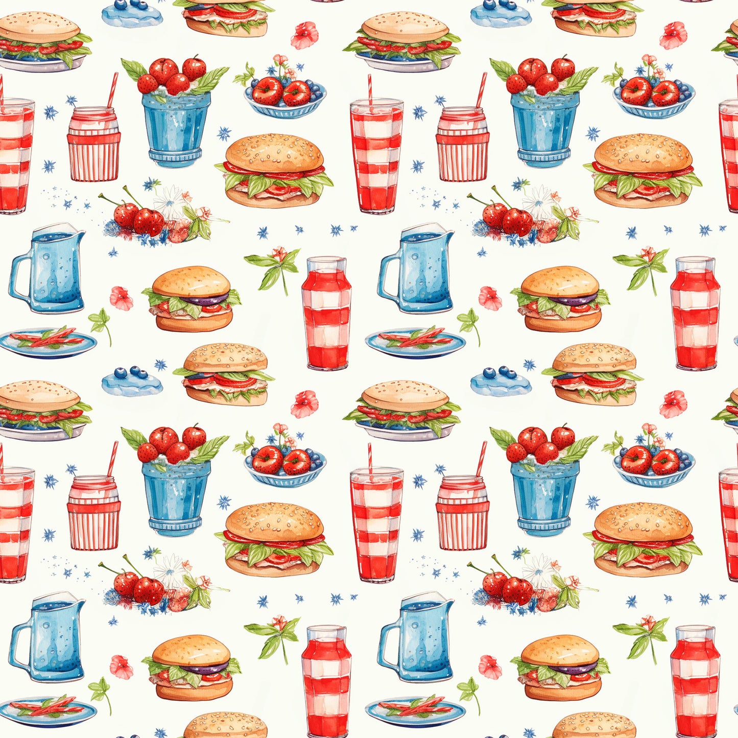 Red White and BBQ Pattern 1 Quilting Cotton Fabric