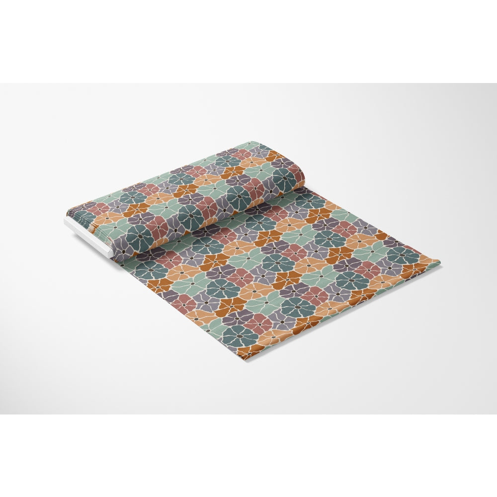 Retro Floral Pattern 7 Quilting Cotton Fabric, quilting, cotton, fabric, floral, retro, vintage, multicolor, orange, teal, brown, pink, flower shapes, textile, yardage, soft, premium, decorative