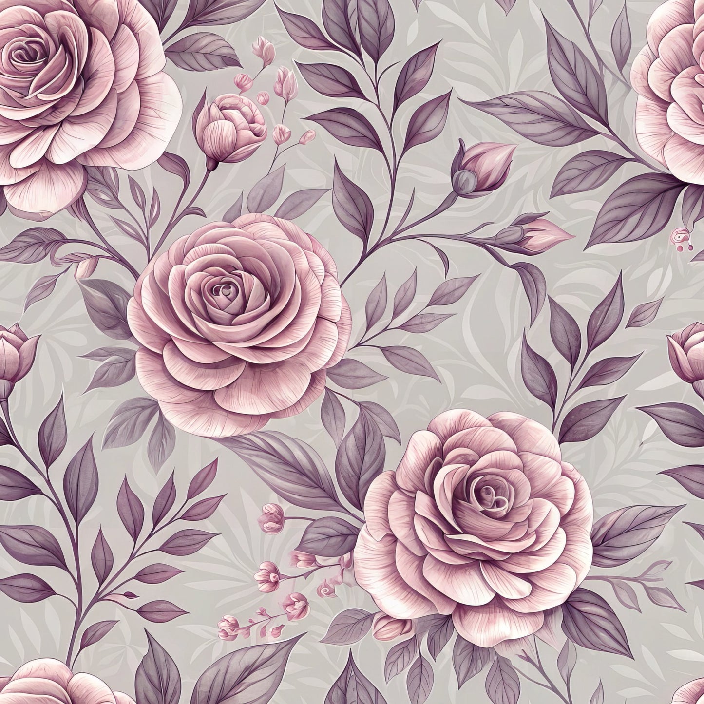Romantic Mauve Floral Pattern 5 Quilting Cotton Fabric
