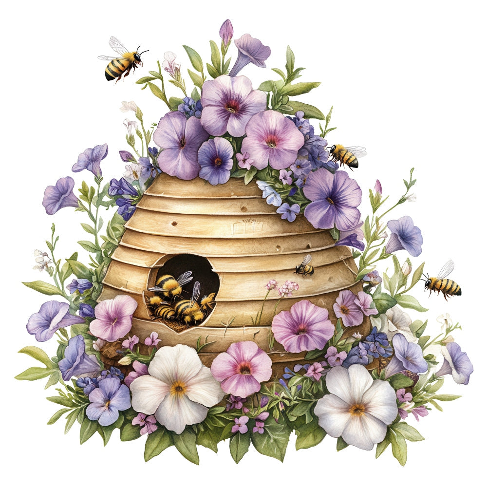 Rustic Beehive with Flowers Fabric Panel 14