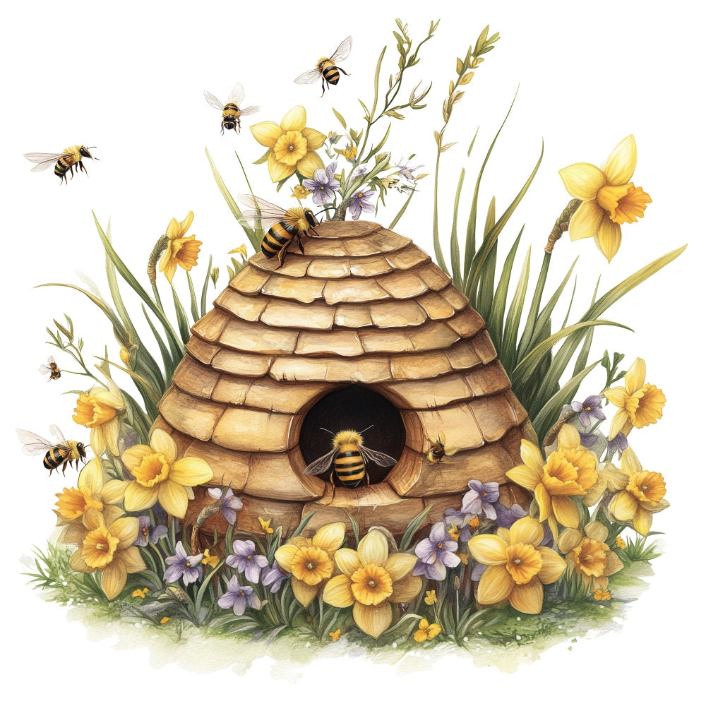 Rustic Beehive with Flowers Fabric Panel 17