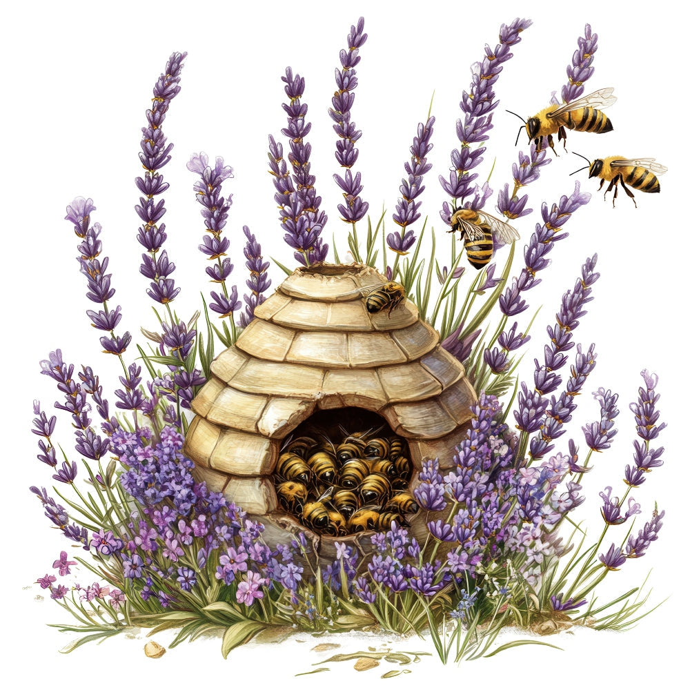 Rustic Beehive with Flowers Fabric Panel 18