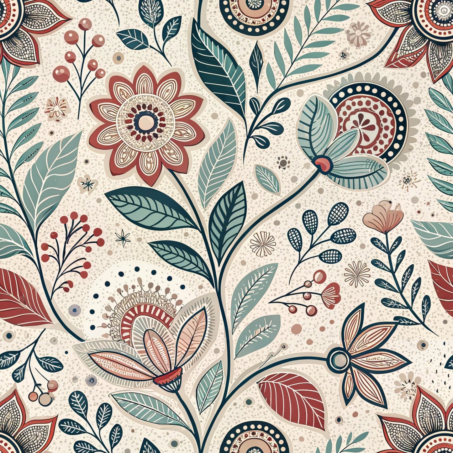 Scandinavian Folk Floral Pattern 4 Quilting Cotton Fabric
