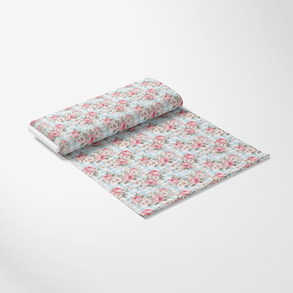 - Shabby Chic Floral Plaid Pattern 3 Quilting Cotton Fabric
- pastel blue background
- pink roses
- green leaves
- gingham plaid
- vintage style
- soft cotton fabric
- floral print
- sewing material
- quilting cotton
- delicate flowers
- country cottage aesthetic