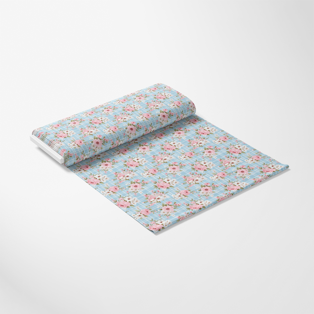 - Shabby Chic Floral Plaid Pattern 7 Quilting Cotton Fabric
- Light blue base
- Pink flowers
- White accents
- Green leaves
- Plaid background
- Soft cotton textile
- Quilting fabric
- Vintage inspired
- Floral design
- Pastel colors
- Craft material
