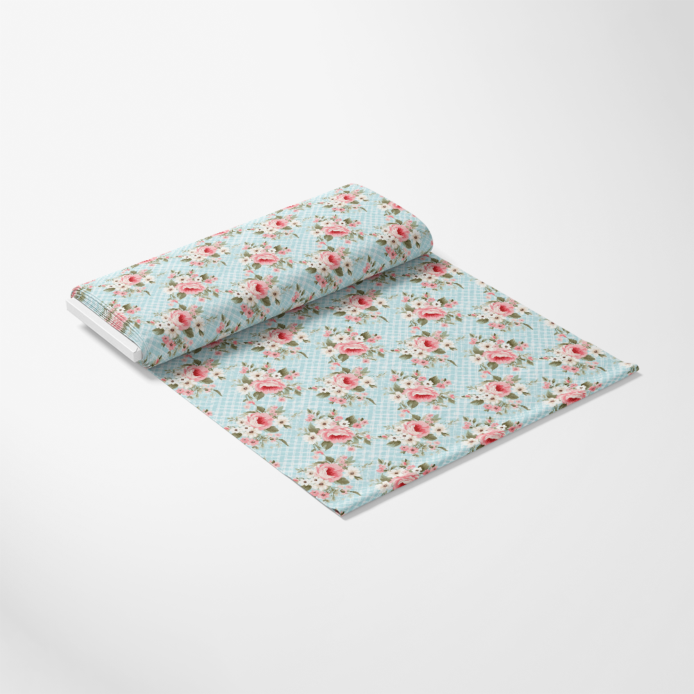 - Shabby Chic Floral Plaid Pattern 9 Quilting Cotton Fabric
- soft blue background
- pink rose floral design
- green leaves accents
- plaid grid layout
- vintage shabby chic style
- cotton textile material
- quilting fabric material
- delicate floral motifs
- pastel color palette
- elegant shabby chic cotton fabric