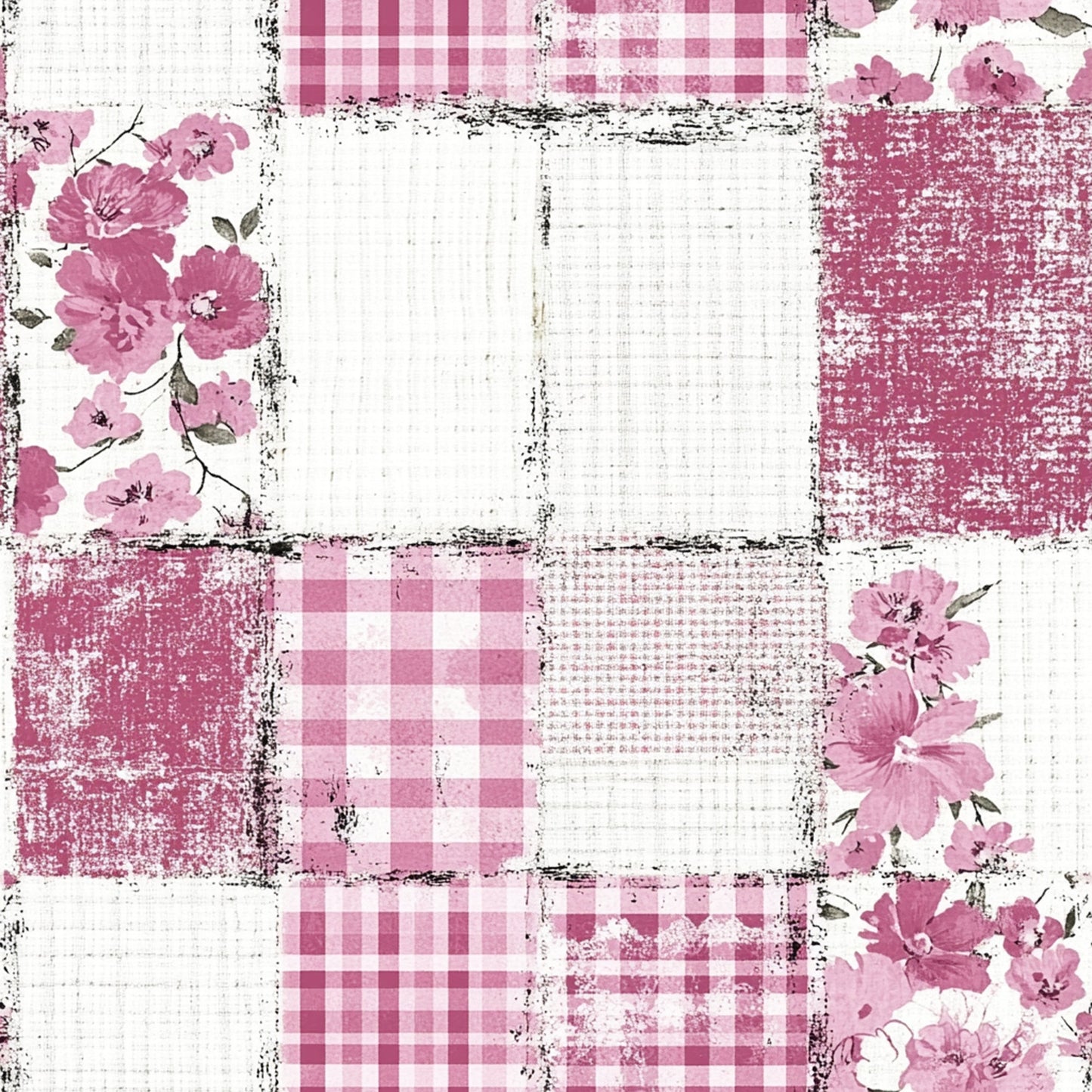 Shabby Chic Floral Gingham Pattern 18 Quilting Cotton Fabric