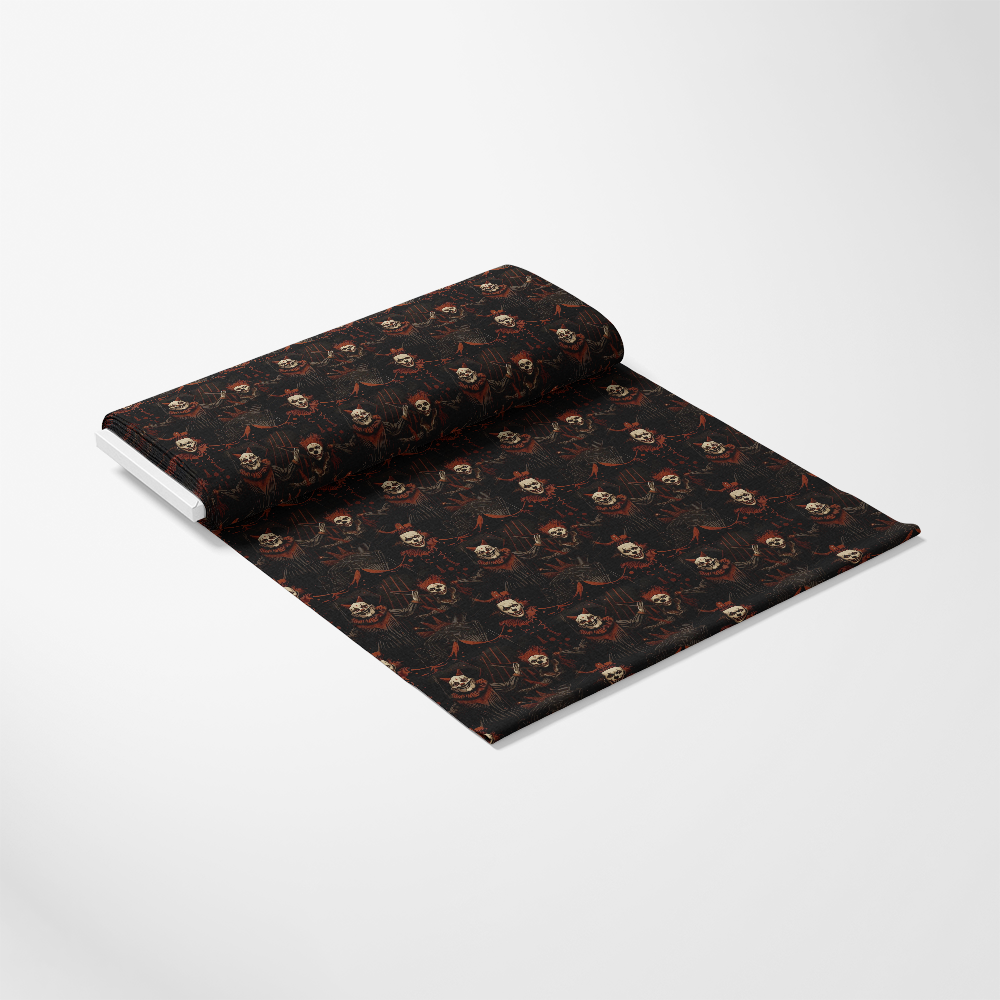 - Sinister Sideshow Pattern 1 Quilting Cotton Fabric
- Dark tones
- Black, red, beige
- Gothic style
- Skull motifs
- Halloween theme
- Cotton textile
- Quilting material
- Yardage fabric roll
- Repeated spooky design
