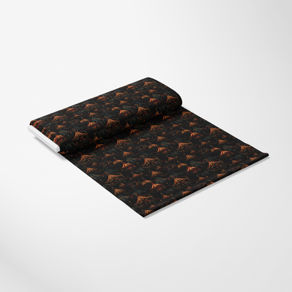 - Sinister Sideshow Pattern 10 Quilting Cotton Fabric
- Dark fabric
- Black background
- Orange, brown, and red accents
- Halloween-inspired design
- Cotton textile
- Quilting fabric
- Yardage cotton
- Halloween theme
- Spooky pattern
- Decorative fabric
- Fabric roll