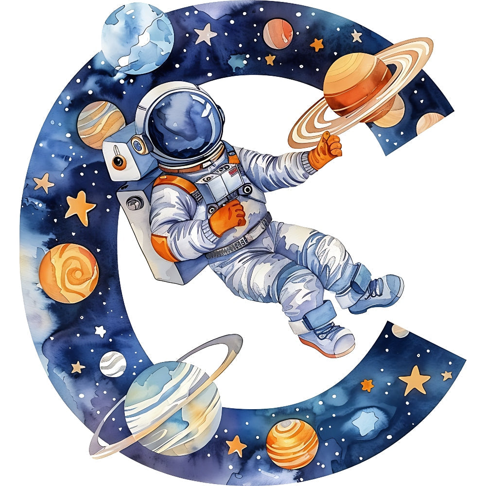 Space Alphabet Letter C Fabric Panel