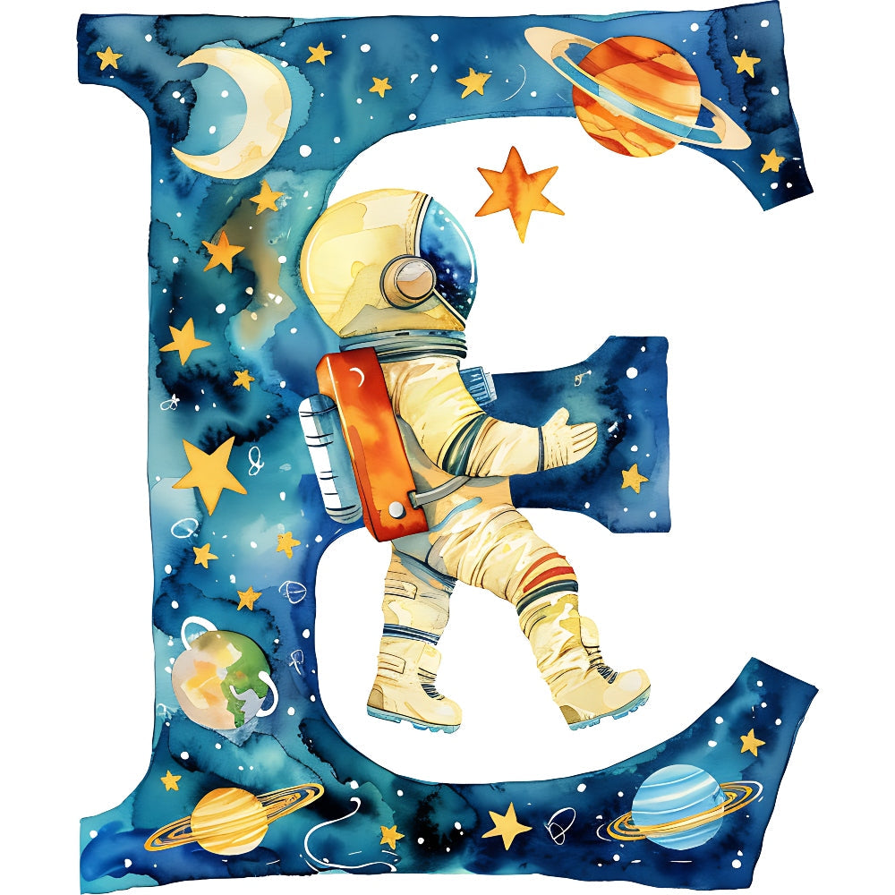 Space Alphabet Letter E Fabric Panel