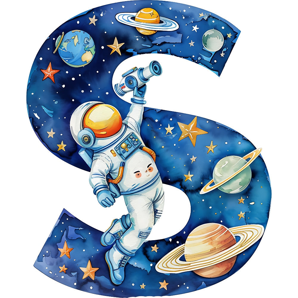 Space Alphabet Letter S Fabric Panel