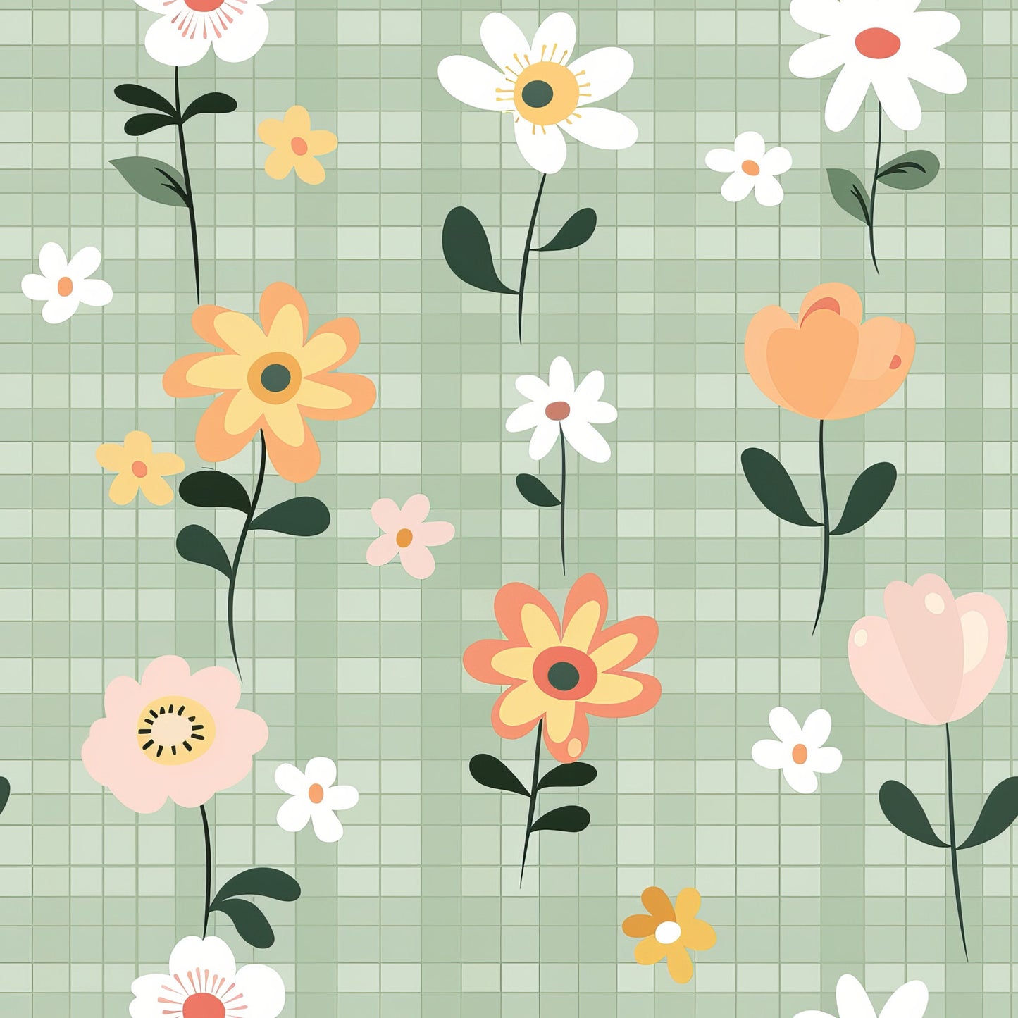 Spring Floral Plaid Pattern 5 Quilting Cotton Fabric