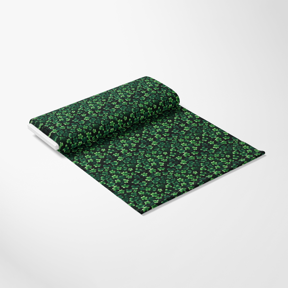 - St. Patrick's Day Glam Pattern 5 Quilting Cotton Fabric
- green clover leaves
- shamrock print
- dark background
- cotton textile
- festive St. Patrick's design
- quilting fabric
- small botanical motifs
- holiday-themed fabric
- traditional Irish symbols
