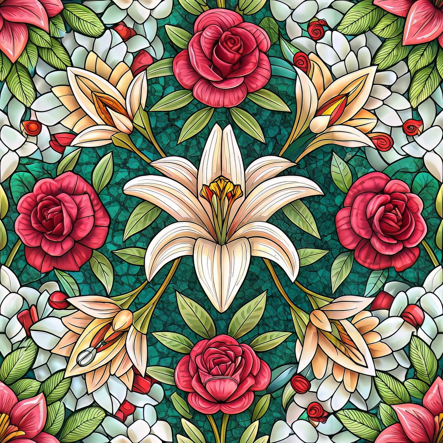 Stained Mosaic Glass Pattern 10 Quilting Cotton Fabric
