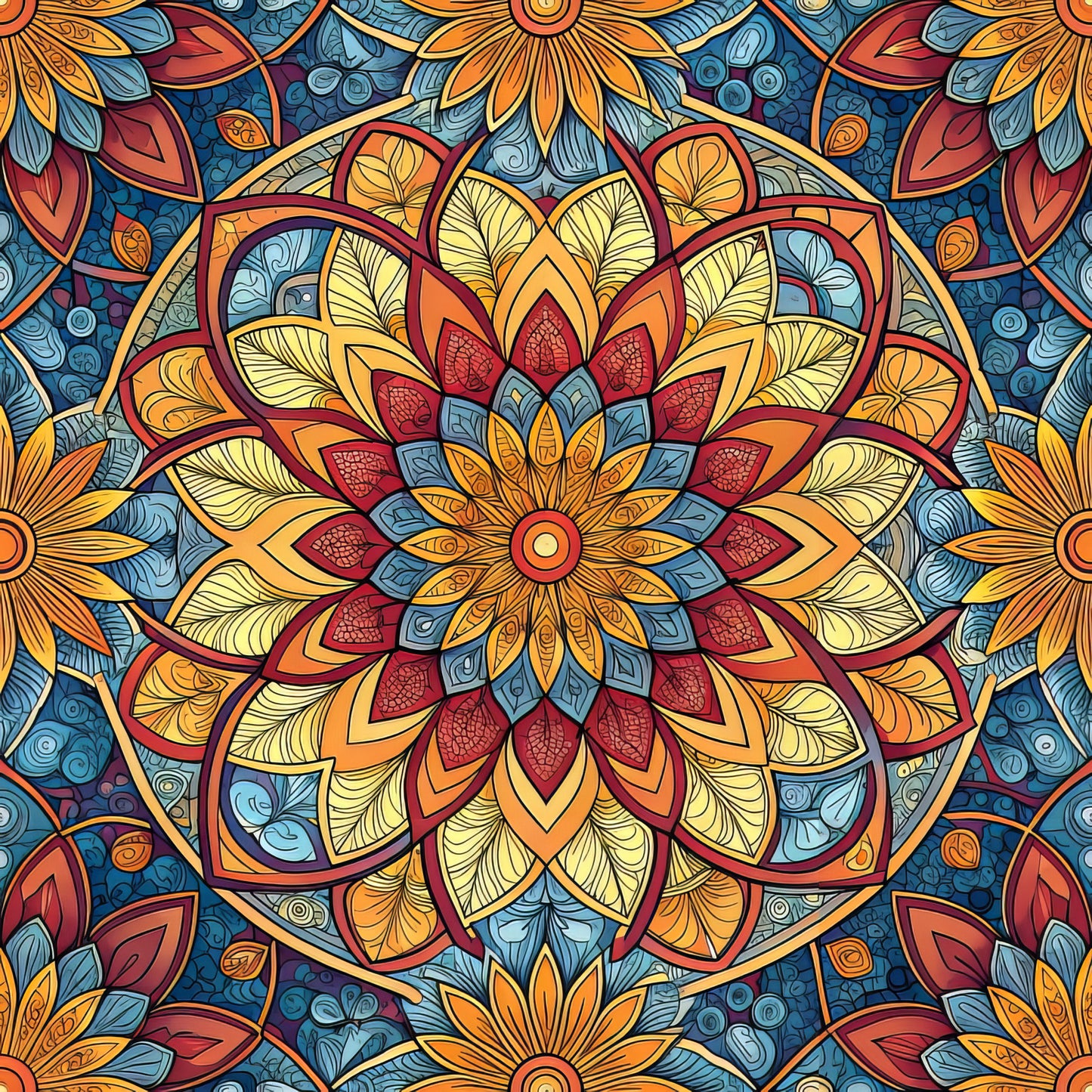 Stained Mosaic Glass Pattern 6 Quilting Cotton Fabric
