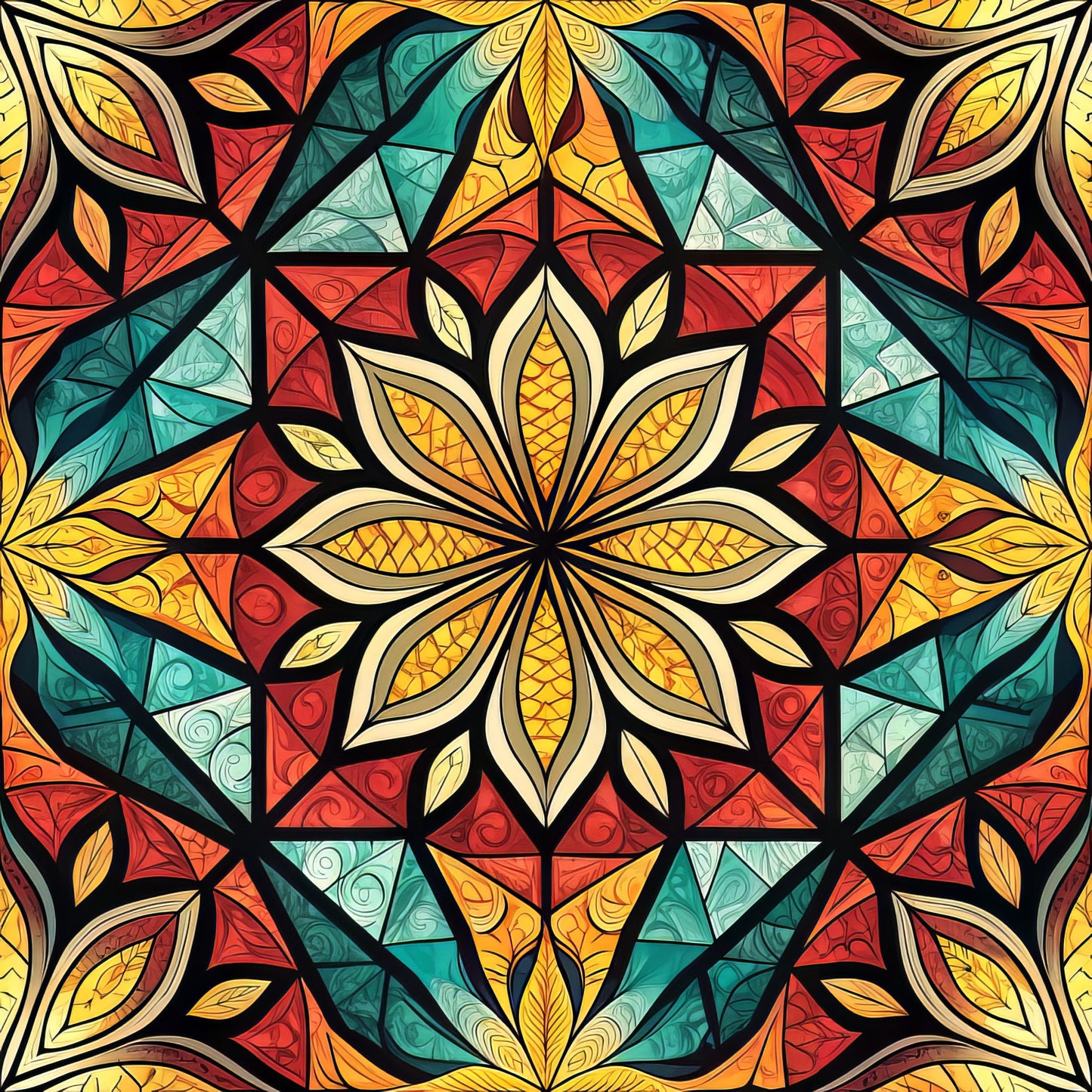 Stained Mosaic Glass Pattern 7 Quilting Cotton Fabric